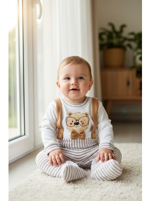 Balgüneş Sevimli Ayıcık Askılı Çıtçıtlı Bebek Tulum