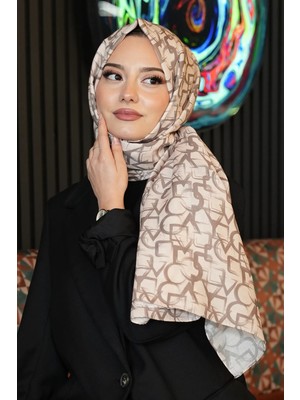 Afvente Geometrik Desen Bej Soft Pamuk Şal