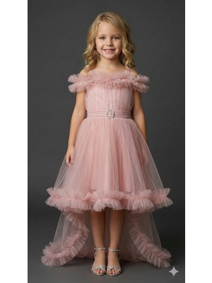 Ay Yılmaz Kız Çocuk Kuyruklu Model Abiye Elbise Fiyonklu Gipeli