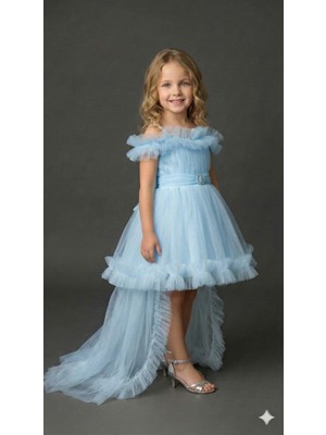 Ay Yılmaz Kız Çocuk Kuyruklu Model Abiye Elbise Fiyonklu Gipeli
