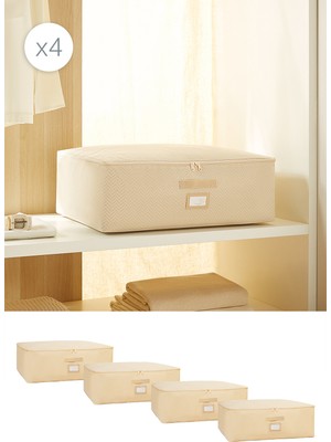 Ocean Home Textile 4 Adet Büyük Boy Bej Balıksırtı Baza Altı Yastık Yorgan Kazak Hurcu 62 x 46 x 22 cm