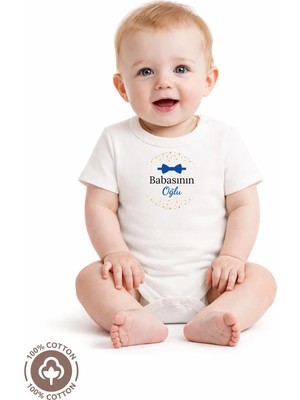 Miniel Özel Tasarım  Organik Pamuklu Babasının Oğlu Baskılı Bebek Body Zıbın