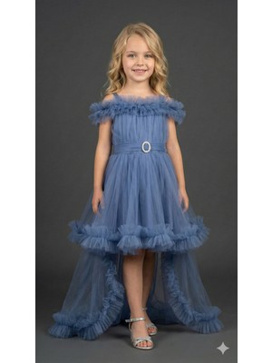 Ay Yılmaz Kız Çocuk Kuyruklu Model Abiye Elbise Fiyonklu Gipeli