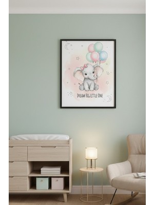 Safir Design Dream Big Little One Yazılı Pastel Tonlar Çerçeveli Çocuk Odası Tablosu