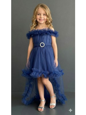 Ay Yılmaz Kız Çocuk Kuyruklu Model Abiye Elbise Fiyonklu Gipeli