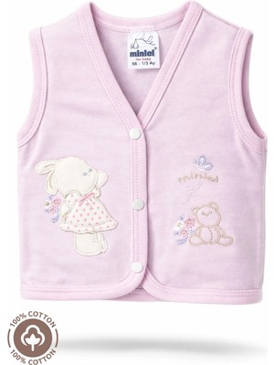 Unisex Bebek Ayıcık Nakışlı %100 Organik Pamuklu Penye Bebek Yelek