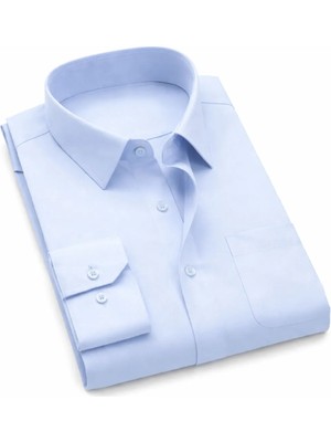 Varetta Erkek Mavi Gömlek Düz Klasik Kesim Cepli Düz Uzun Kollu