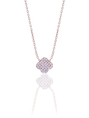 Midyat Nurtaş Gümüş Yonca Tasarım Sık Zirkon Taşlı Rose Kaplama Gümüş Kadın Kolye 201025139