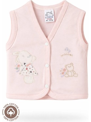 Unisex Bebek Ayıcık Nakışlı %100 Organik Pamuklu Penye Bebek Yelek