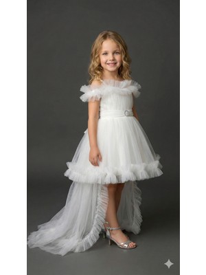 Ay Yılmaz Kız Çocuk Kuyruklu Model Abiye Elbise Fiyonklu Gipeli