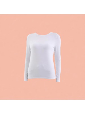 Penye Bizden Kadın Beyaz Modal Tişört Uzun Kol Basic Stil 92% Modal 8% Elastan