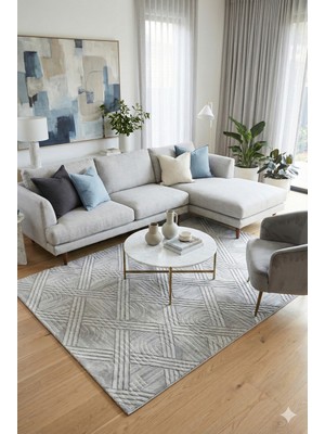 Babil Home Kaymaz Tabanlı Kesme  Salon Koridor Mutfak Yatak Odası Halısı 6008 Gri