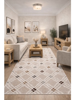 Babil Home Kaymaz Tabanlı Kesme  Salon Koridor Mutfak Yatak Odası Halısı 6010 Bej