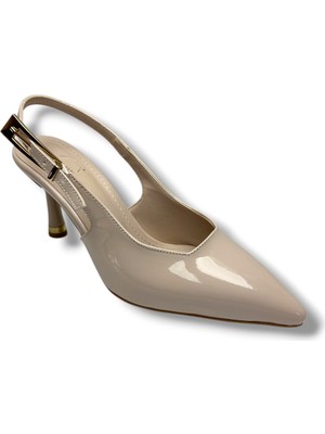 Ceylan Shoes 421-26 Rugan Deri Arkası Açık Ince Topuk Kadın Stiletto