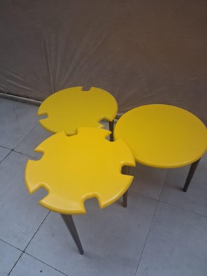 Bengi Ankara Mobilya Zigon Dümen Sehpa 90609 Yuvarlak Model Kayın Torna Parlak Sarı Tabla Ceviz Ayak