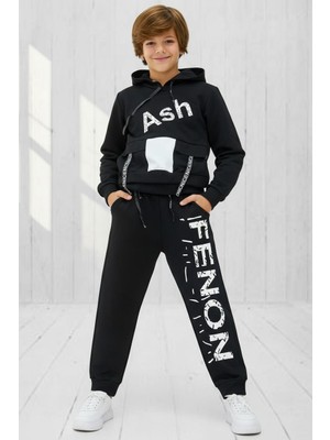 Black Steel Garson Boy Erkek Baskılı Kapşonlu Erkek Eşofman Takımı