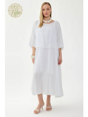 Vitrin %100 Keten Kısa Kol Uzun Elbise