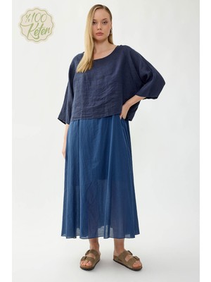 Vitrin %100 Keten Kısa Kol Uzun Elbise