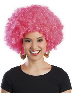 Pembe Renk Kıvırcık Afro Bonus Parti Peruğu