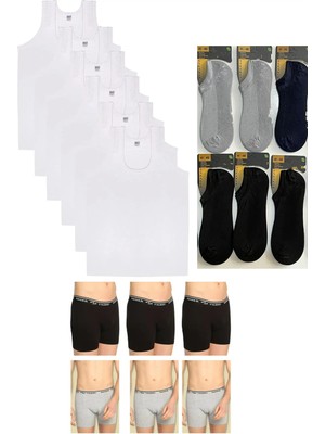 Seher Yıldızı 6'lı Penye Beyaz Erkek Atlet-6'lı Likra Boxer-6'lı Bambu-Modal Kısa Çorap Takım
