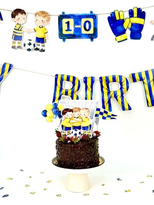 Fluparty Sarı - Lacivert - Futbol Temalı XL Pasta Süsü Seti