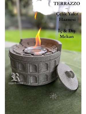 Özgürce Kolezyum Tasarımlı Terrazzo Bioethanol Şömine Masaüstü