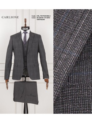 Fabio Cassel Slim Fit  Mono Yaka Çift Yırtmaçlı Astarlı Takım Elbise Yelekli