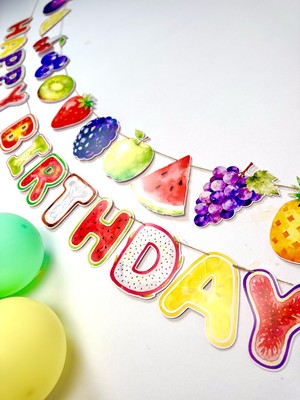 Fluparty Tutti Frutti Meyve Teması Figürlü Banner - Meyve Konsept Duvar Süsü