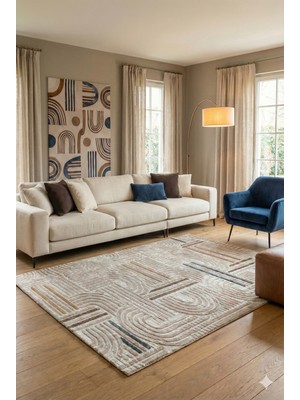 Babil Home Kaymaz Tabanlı Kesme  Salon Koridor Mutfak Yatak Odası Halısı 6012 Bej