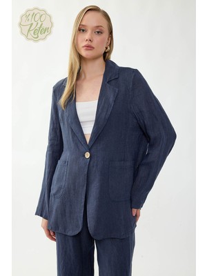 Vitrin %100 Keten Tek Düğme Cepli Ceket