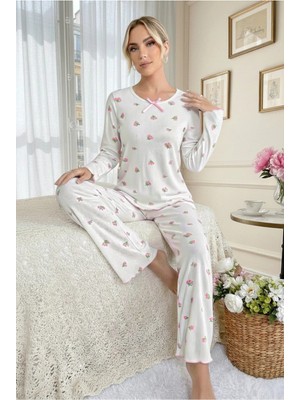 Bella Notte Pamuklu Fiyonk Detaylı Pembe Uzun Kollu Pijama Takımı