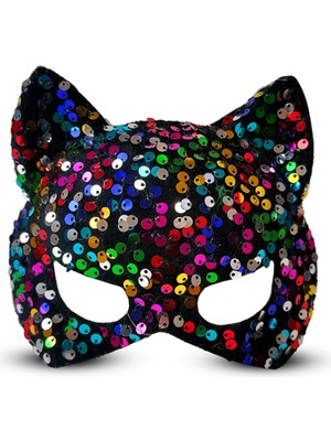 Siyah Kadife Payetli Parti Maskesi