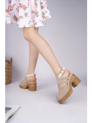 Sy Leather Karen Model Hakiki Deri Önü Kapalı Bilekten Tokalı Platform Kalın Topuklu Kadın Sandalet