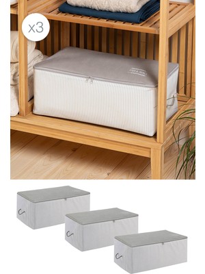 Ocean Home Textile 3 Adet Orta Boy Gri Çizgili Baza Altı Kazak Pike Battaniye Hurcu 52 x 28 x 21 cm