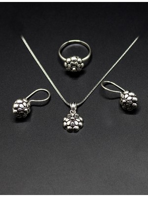 Midyat Nurtaş Gümüş Kabuk Model Yöresel Hasır Işleme Telkari Bayan Gümüş Üçlü Set 201025214