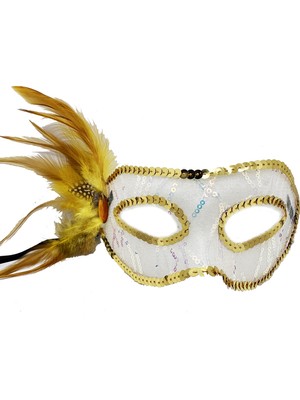 Altın Yandan Tüylü Pul Payet Parti Maskesi