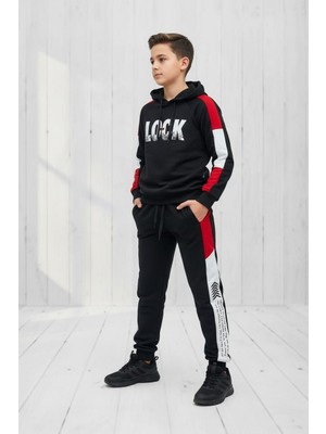 Black Steel Garson Boy Kapşonlu Baskılı Erkek Eşofman Takımı