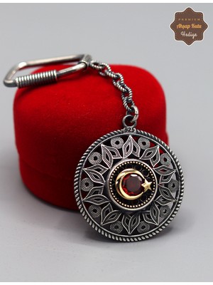 Midyat Nurtaş Gümüş Yakut Taşlı Ayyıldız Lale Model 925 Ayar Gümüş Oksitli Telkari Anahtarlık 201025154
