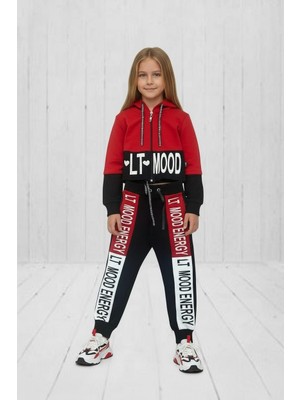 Black Steel Fermuarlı Kapşonlu Baskılı Çocuk Boy Eşofman Takımı