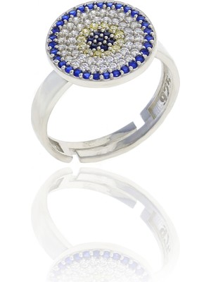 Midyat Nurtaş Gümüş Nazar Boncuğu Tasarım Safir Zirkon Taşlı Kadın Yüzük (M)  201025065