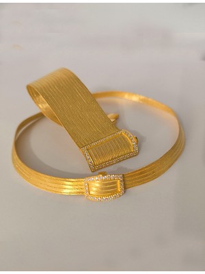 Midyat Nurtaş Gümüş Sıra Taşlı Zirkon Taşlı Altın Kaplama Trabzon Hasırı 5 Sıra Gerdanlık 15 Sıra Bileklik Ikili Set