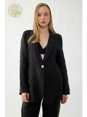 Vitrin %100 Keten Tek Düğme Cepli Ceket