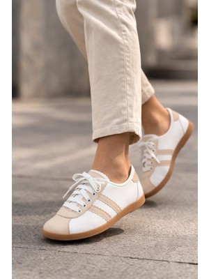 Slipcat Kadın Spor Bağcıklı Günlük Rahat Retro Çizgili Babet Ayakkabı