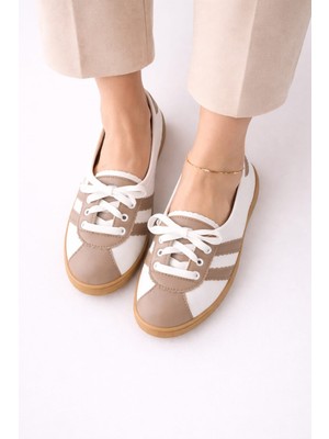 Slipcat Kadın Spor Bağcıklı Günlük Rahat Retro Çizgili Babet Ayakkabı