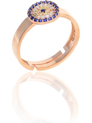 Midyat Nurtaş Gümüş Nazar Boncuğu Tasarım Safir Zirkon Taşlı Roslu Kadın Yüzük (S) 201025063