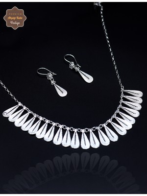 Midyat Nurtaş Gümüş Damla Model 925 Ayar Gümüş Telkari Kadın Ikili Set 201025198