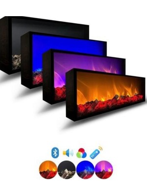 Özgürce Renkli Dekoratif Elektrikli Şömine, Kumandalı ve Bluetooth, 130X35CM