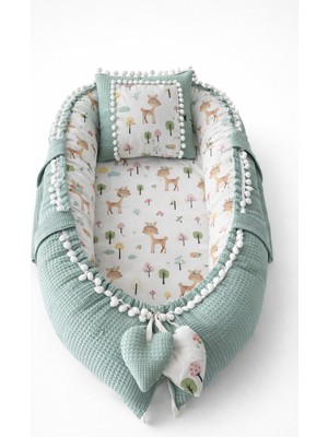 Jaju Baby Waffle Pike Kumaş Ceylan Tasarım Ponponlu Babynest