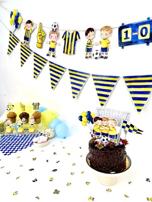 Fluparty Sarı - Lacivert - Futbol Temalı Üçgen Flama Banner