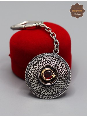 Midyat Nurtaş Gümüş Yakut Taşlı Ayyıldız 4 Sıra Model 925 Ayar Gümüş Oksitli Telkari Anahtarlık 201025152